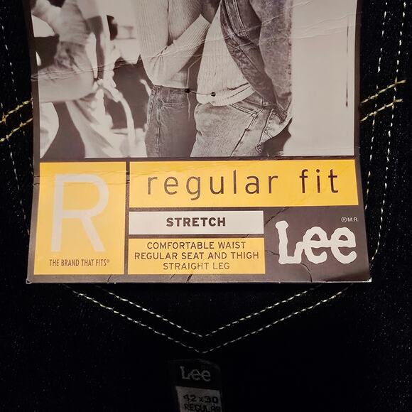 Lee Dark Wash Jeans Regular Fit Stretch 42 x 30 NWT - Picture 5 of 5